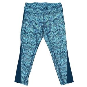 Nike Dri-FIT Leggings Womens Small Teal Blue Chevron Print Crop Athletic Running